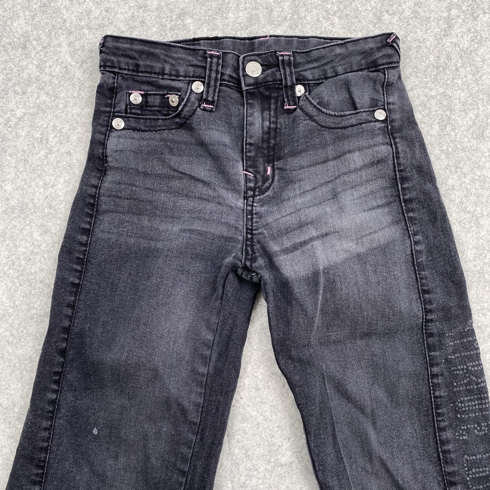 True Religion Jeans Girls 10 (24x22) Black Leila Mid Rise Wide Leg *MINOR STAIN* - Picture 9 of 16